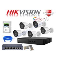 Trọn Gói 5 Camera IP ColorVu Hikvision 2MP CCTV-HIK51027G0-LUF Tích Hợp Micro Có Màu Ban Đêm