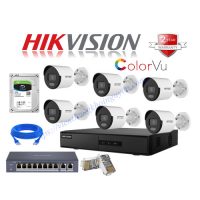 Trọn Gói 6 Camera IP ColorVu Hikvision 2MP CCTV-HIK61027G0-LUF Tích Hợp Micro Có Màu Ban Đêm